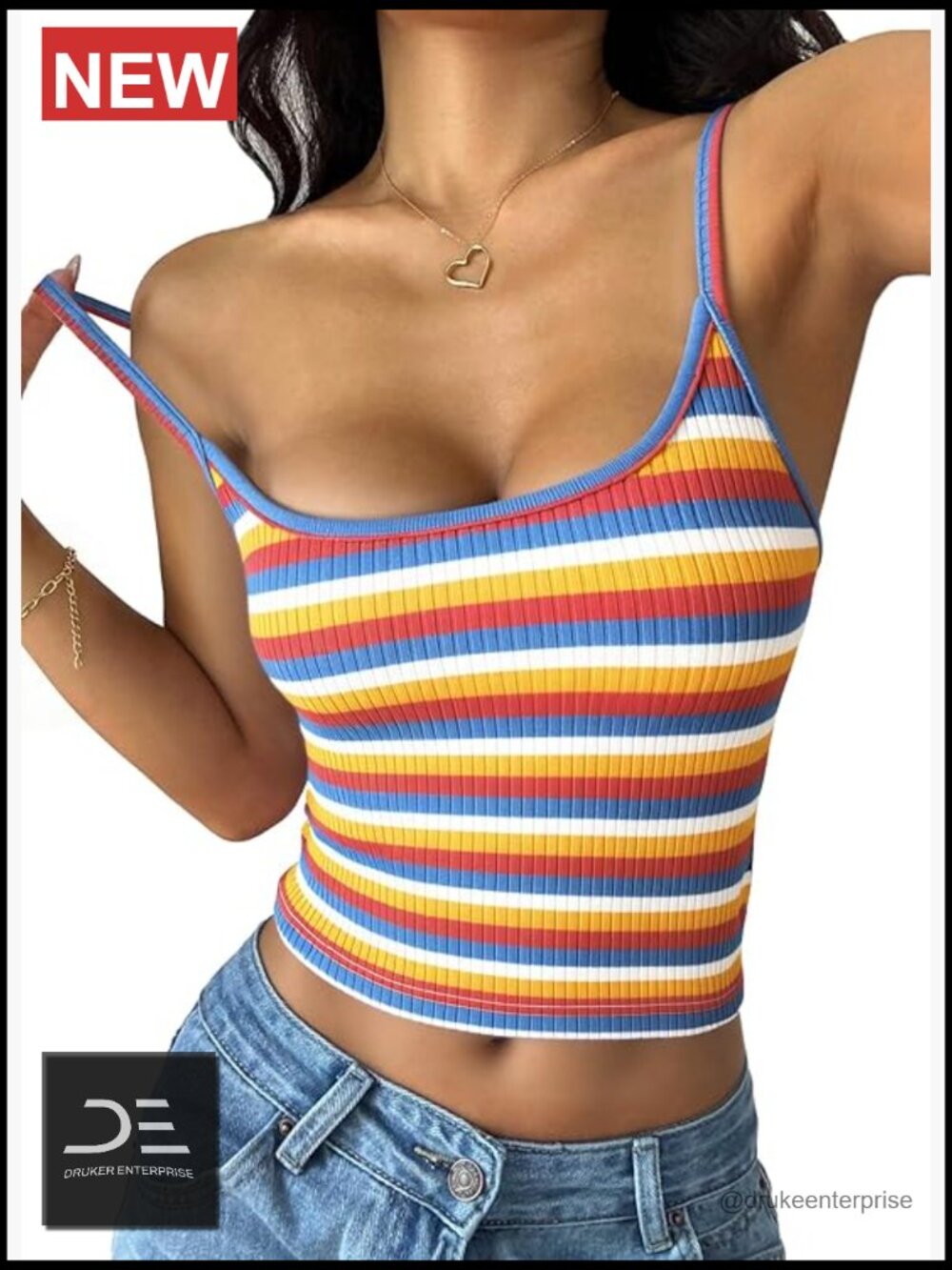 Polyester Blend Knit Crop Top with Adjustable Spaghetti Straps